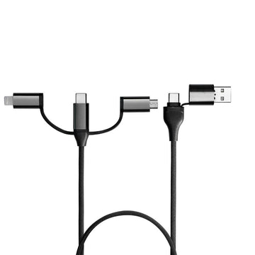 Six-In-One Multi-Format Universal Charging Cord, Dual Input Braided Multi-Tip Charge And Sync Cable With Sliding Interchangeable Connectors